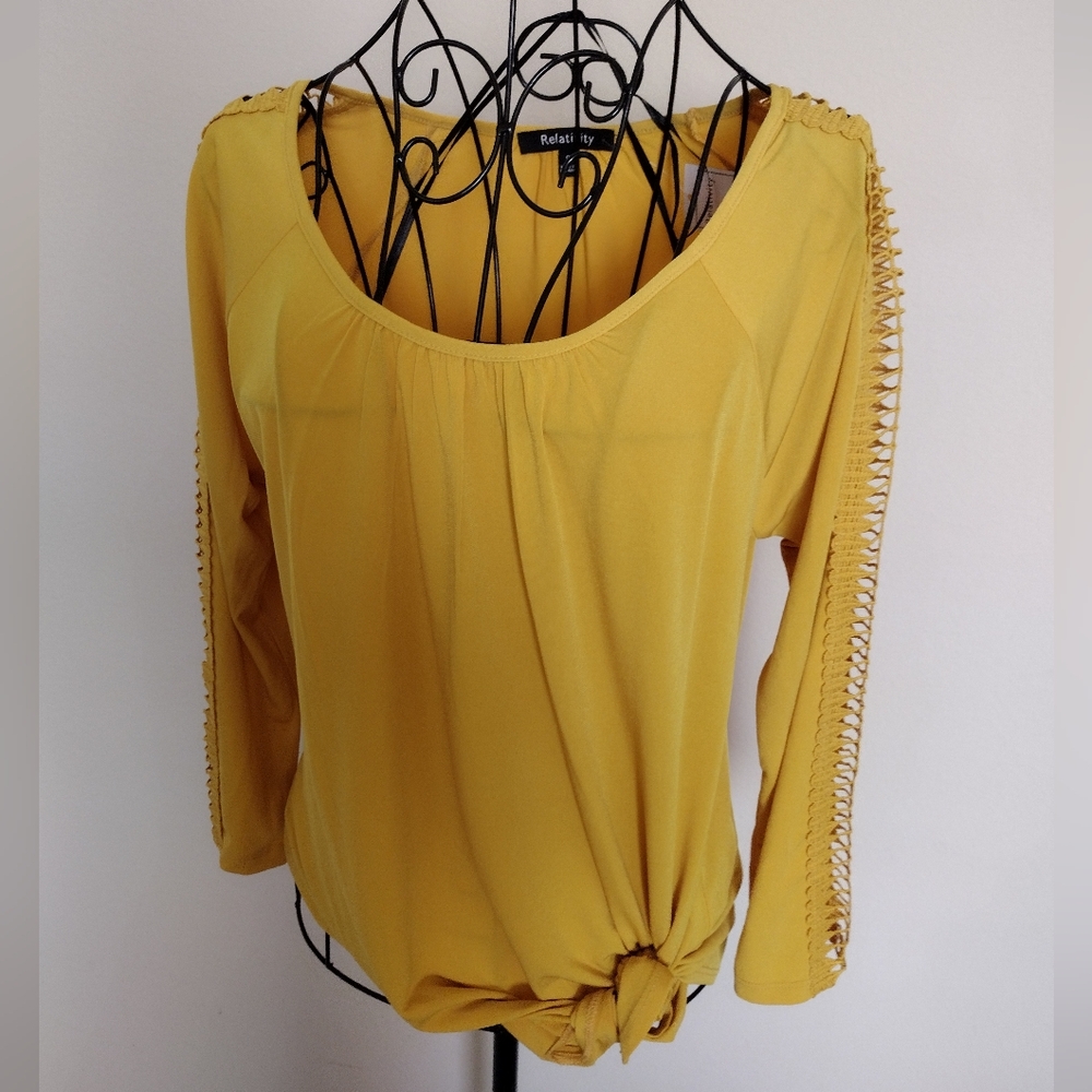 Yellow Blouse with Sleeve Detail Size S NWT